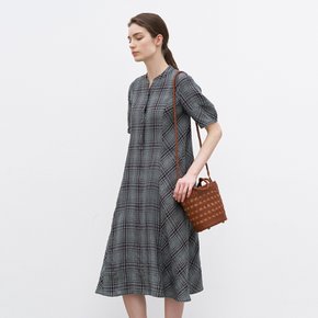 Linen check pattern dress M4B505