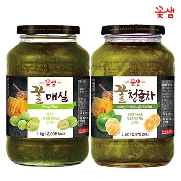  꽃샘 꿀 매실차 1KG +꿀 청귤차 1KG (과일청)