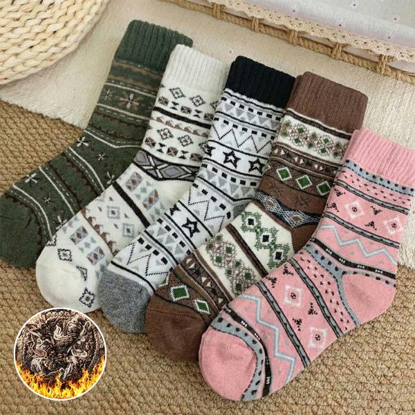 [5+5] 에스닉 눈꽃패턴 기모양말 남녀공용 양말세트 (총 10켤레)