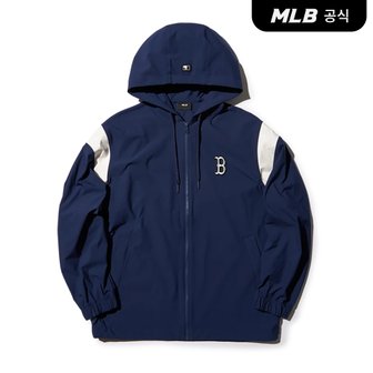 MLB [코리아공식]스포티브 바시티 어깨 배색 후드 바람막이 BOS (Navy)