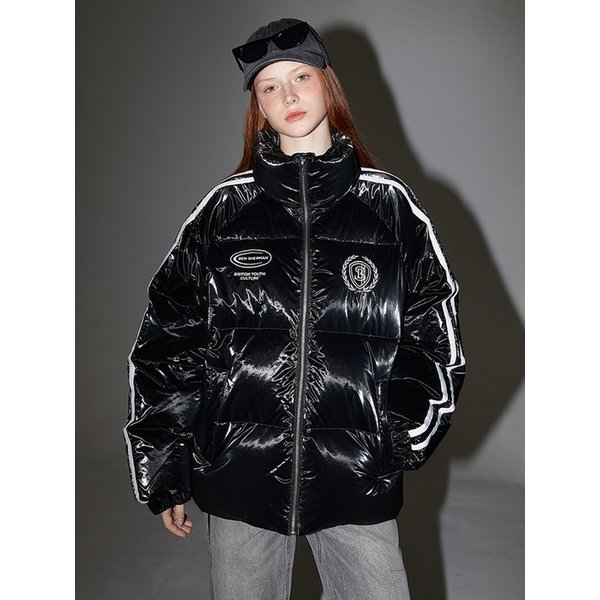 글로시 코티드 트랙 다운 패딩 재킷 블랙 BODDU417MBK