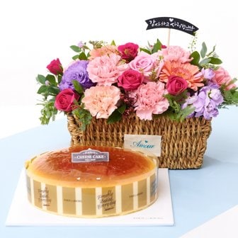 유어버스데이 왕골카네이션바구니 + 뚜레쥬르 클래식치즈케익 꽃배송