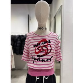 [여주점] 어깨 트임 포인트 스트라이프 반소매 티셔츠 ER2CH362