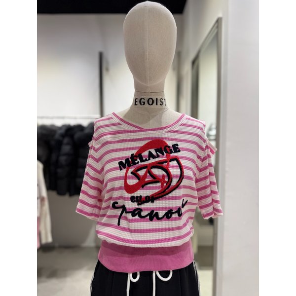 [여주점] 어깨 트임 포인트 스트라이프 반소매 티셔츠 ER2CH362