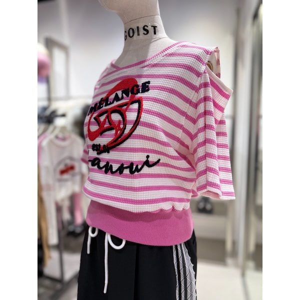 [여주점] 어깨 트임 포인트 스트라이프 반소매 티셔츠 ER2CH362