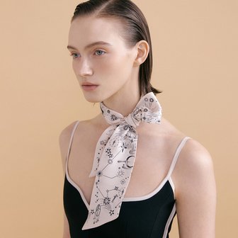 아비나펠르 Zodiac Long Twilly Silk Scarf - Cream