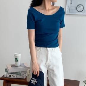 / 여름 스판 유넥반팔티 코튼 무지 슬림핏 티셔츠_5