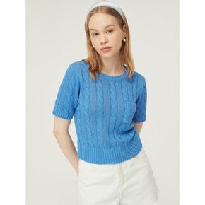 Cable Poket Half Sleeve Knit [blue]