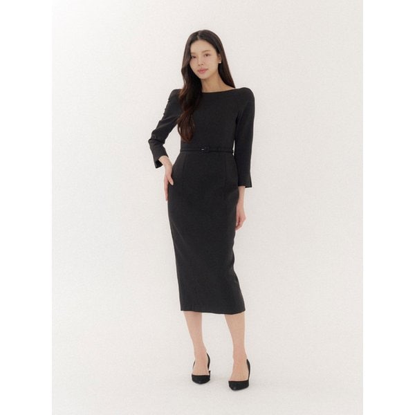 Raglan-sleeve Slim Dress/ Black