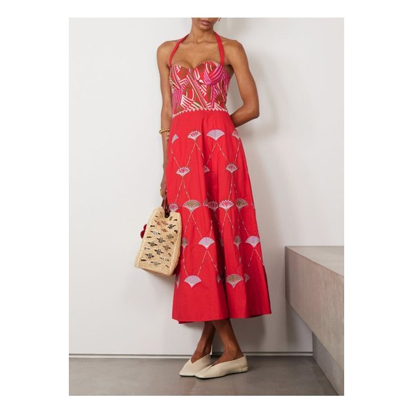 엠포리오 시레누세 로티 비즈 장식 자수 포플린 홀터넥 미디 드레스 46376663162856191