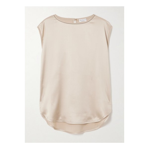브루넬로쿠치넬리 비즈 장식 실크 혼방 새틴 탑 베이지 1647597355288864