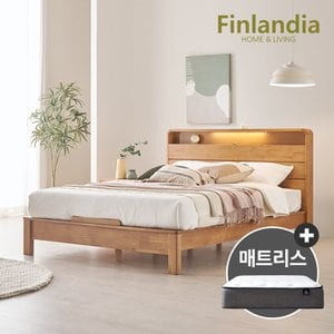 핀란디아 로렌스 원목 평상형 퀸침대Q+포켓매트리스