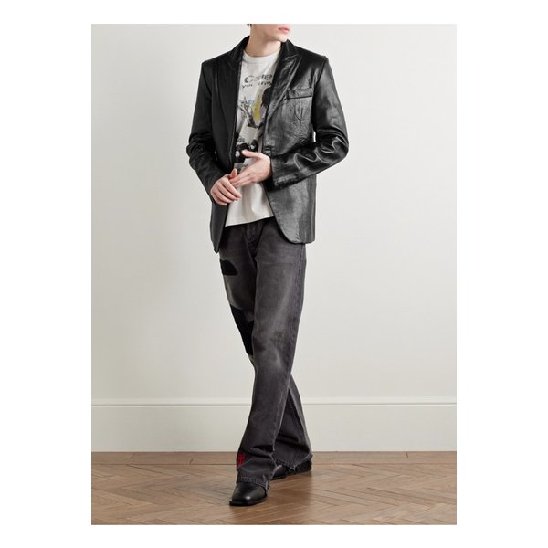 슬림핏 크링클 가죽 블레이저 블랙 1647597344492278