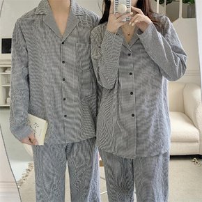 1+1 블랙 체크 커플 수면 잠옷 파자마 세트
