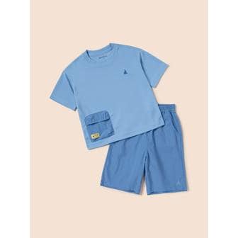 빈폴키즈 [34%OFF][BEANPOLE KIDS] 핫썸머 기능성 포켓 티셔츠 상하 세트  스카이 블루