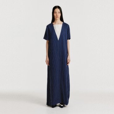 EENK YIANA Short Sleeve Maxi Dress - Navy Stripe