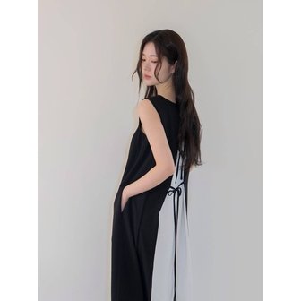 이디티알 배색 백리본 슬리브리스 드레스 ED25Z4FRDD199