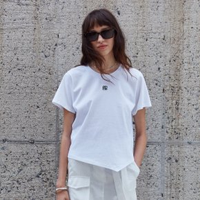 KALO Embroidered Unbalanced Hem T-shirt_White
