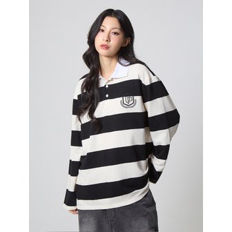 언노운플라넷 스트라이프 럭비 카라 셔츠 블랙_Stripe Rugby Collar Shirt Black