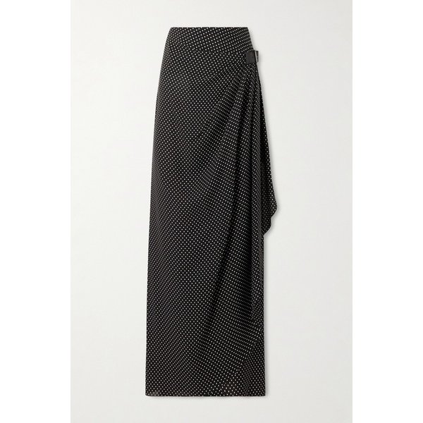 버클 디테일 랩 효과 드레이프 폴카 도트 실크 시폰 미디 스커트 46376663162950371