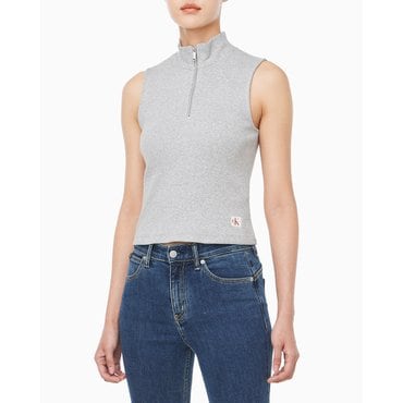 Calvin Klein Jeans 여성 우븐라벨 슬리브리스 하프 집업 탑(47C909G)
