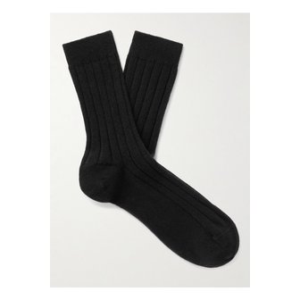 JOHNSTONS OF ELGIN 존스톤스 오브 엘긴 골지 캐시미어 혼방 양말 블랙 1647597344485131