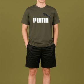 푸마 PUMA 에센셜 투컬러 NO.1 로고 반팔티 카키 684708 81_P386369894