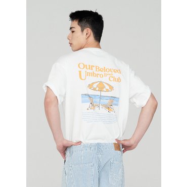 엄브로 남녀공용 비치클럽 후면 그래픽 반팔티셔츠 UQ221CRS55WHT