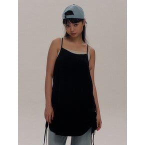 Layered String Shirring Sleeveless Mini One Piece [Black]