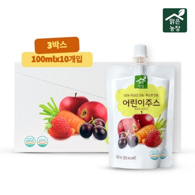 무설탕 무첨가 어린이주스 국내산 과일채소100%(100ml*10포/3박스)