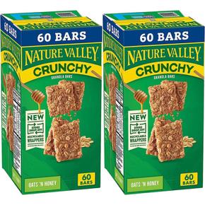 [해외직구] Nature Valley 네이처밸리 크런치 오트 허니 그래놀라바 30봉 60바 2팩 Crunchy Oats `n Honey Granola Bars 60 Count