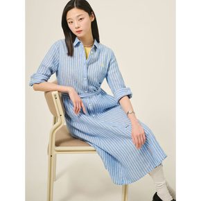 리넨 스트라이프 셔츠 원피스  블루 (BF5371C01P)