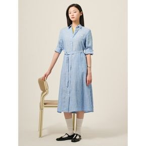 리넨 스트라이프 셔츠 원피스  블루 (BF5371C01P)