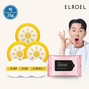 1초보정 파데프리 플러스 빅 선쿠션 25g 리필 3개+비닐 파우치 증정_ELROEL