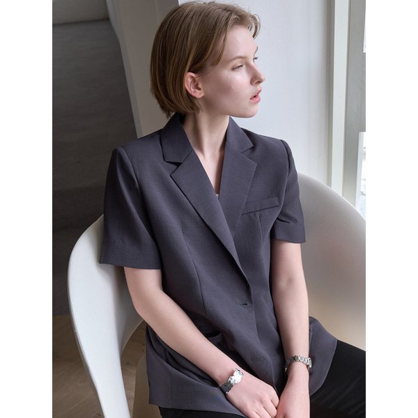 린넨 하프 자켓 차콜 BE079