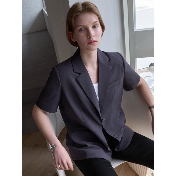 린넨 하프 자켓 차콜 BE079