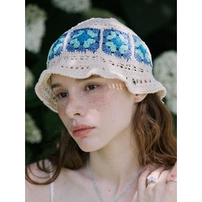 Flower doily crochet hand knitted hat (White)