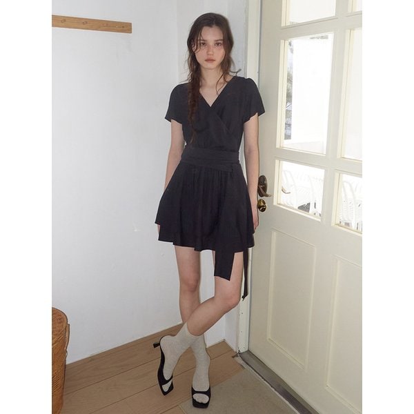 Wrap Tie Mini Dress, Black