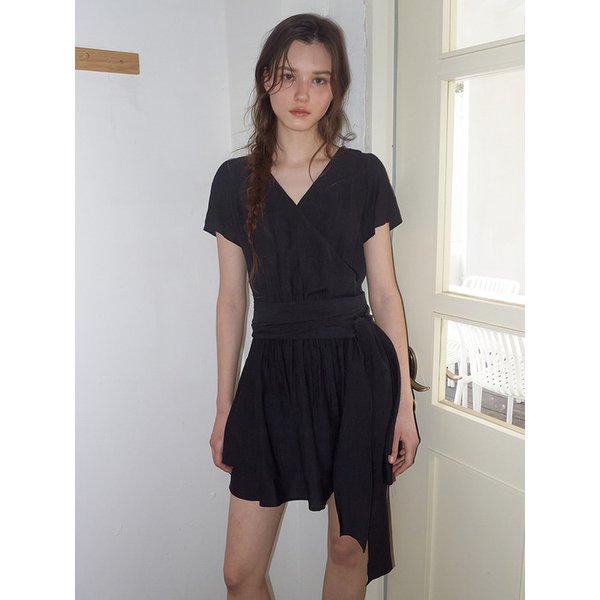 Wrap Tie Mini Dress, Black