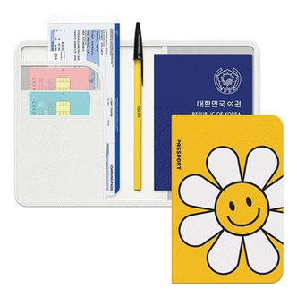  안티스키밍 여권 케이스 해킹방지 전자 RFID 차단 지갑 신여권 가죽 커버 스마일 데이지 디자인