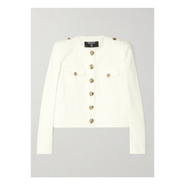 크롭 버튼 장식 코튼 캔버스 재킷 화이트 46376663162844178