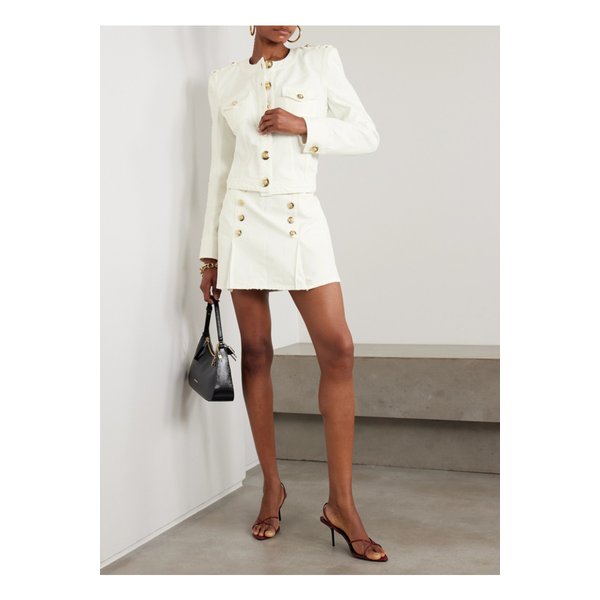 크롭 버튼 장식 코튼 캔버스 재킷 화이트 46376663162844178