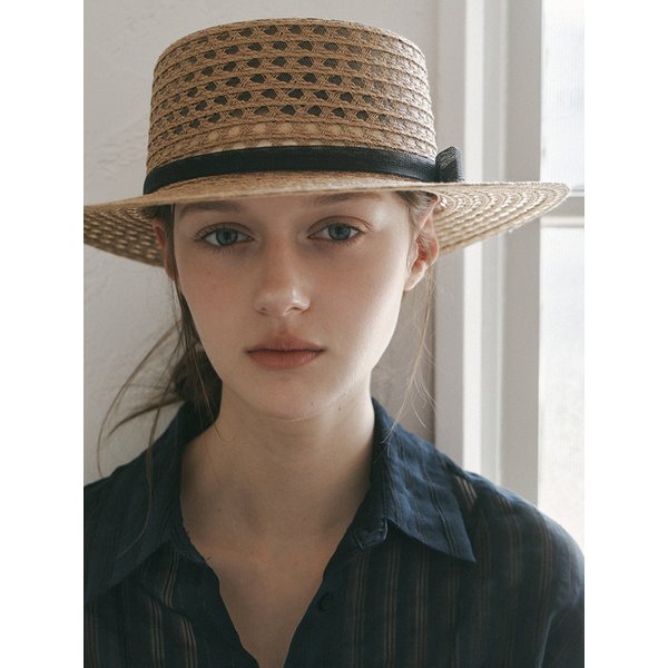 See-through riboon boater hat_2color