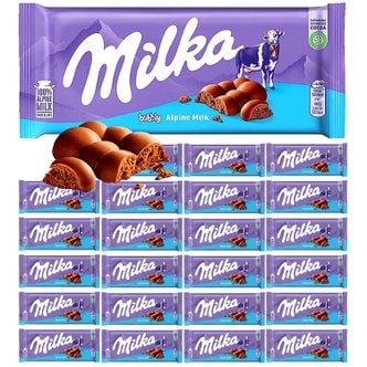  milka 100% 알프스 우유 밀카 초콜릿 버블리 100g 24개