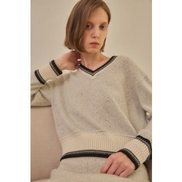 테라누고 cashmere 100%  v-neck crop knit top - Gray