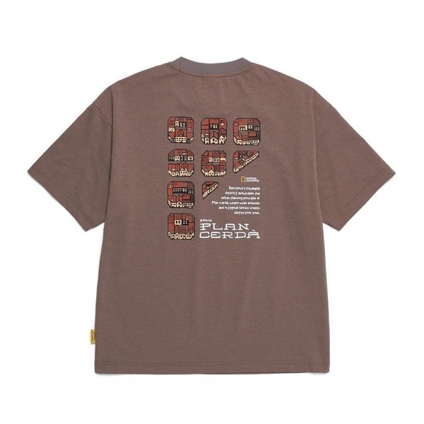 [여주점] N252UTS091크로우유니 COOL MAX 르셀로나 래픽 세미오버핏 반팔티셔츠 시나몬