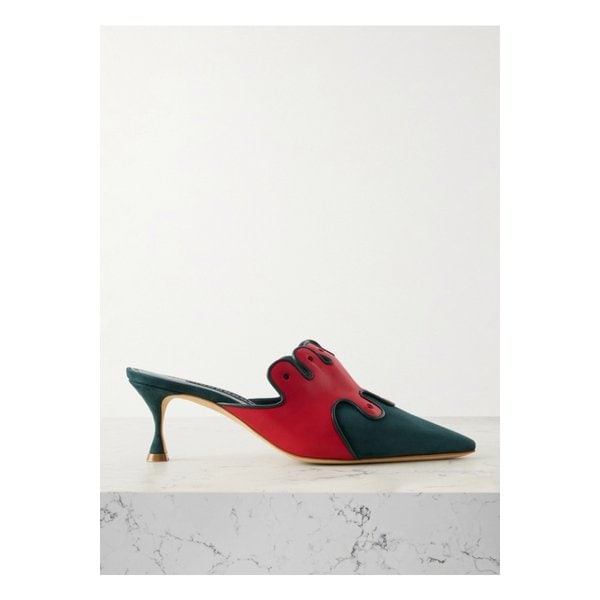 타판사 가죽 트리밍 스웨이드 뮬 50mm 그린 46376663162877754