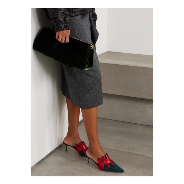 타판사 가죽 트리밍 스웨이드 뮬 50mm 그린 46376663162877754