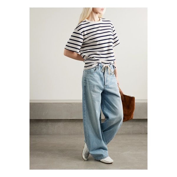 골디 스트라이프 코튼 혼방 저지 티셔츠 네이비 46376663162844328