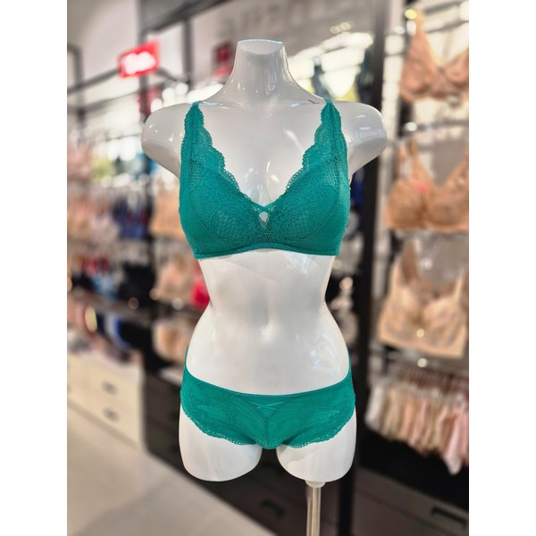 [시흥점] S 비너스 ) 딥브이 감각 노와이어 브라, 헴팬티 세트 [VBRW421/VPTW421H-GR]